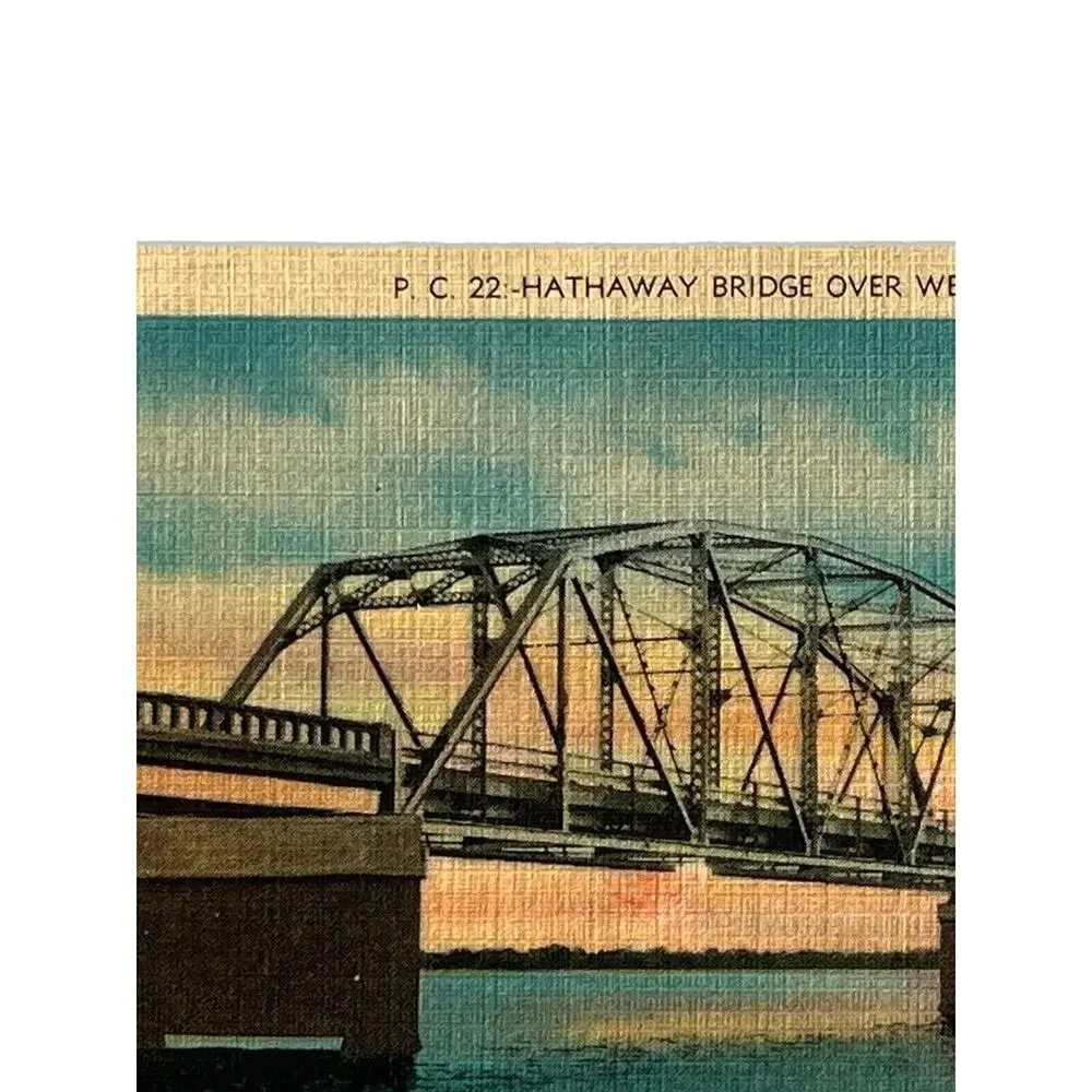 Vtg Litho Postcard 1940s Linen Hathaway Bridge Panama City FL Asheville PC Co NC